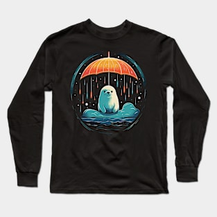 Harp Seal Rainy Day With Umbrella Long Sleeve T-Shirt